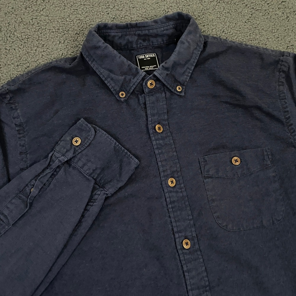 Todd Snyder Button Down Shirt Mens Large Navy Blue Cotton Wool Flannel Soft